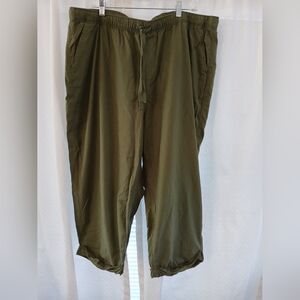 Lane Bryant Olive Green 22/24 Mid-rise Women's Capris Drawstring Waist Roll Hem